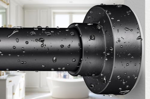 YNL Shower Curtain Rod, 34-82 Inches, Non-Slip, Never Rust, No Drill Tension Curtain Rod for Bathroom & Window, Stainless Steel Shower Rod, Matte Black