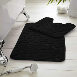 GC GAVENO CAVAILIA Premium 2 Piece 100% Memory Foam Pebble Bath Set, Super Soft Anti Slip Bathroom Toilet Rug Pedestal Mat, Black