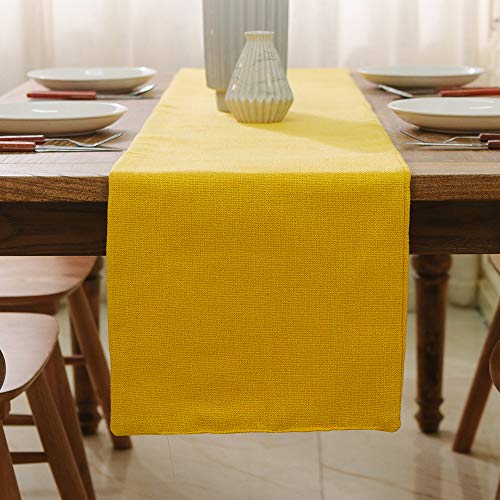 2 Piece Fabric in 1 Dining Table Runner 12 x 72 inches Christmas Living Room Dinner Wedding Birthday Party Burlap Rustic Table Runner, Bright Yellow