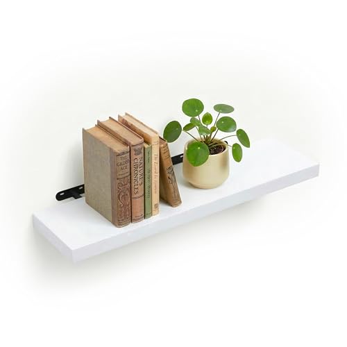 Relaxdays floating wall shelf, wood-effect & metal, books & decor, for living room, hallway, kitchen, sizes & colours