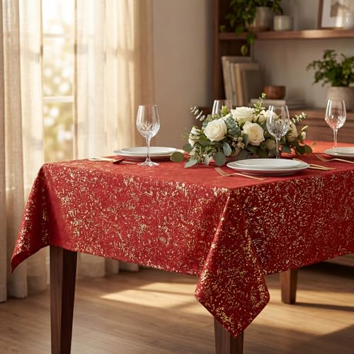 Horaldaily Red Velvet Tablecloth 52??70 Inch Rectangular, Solid Rectangle Table Cloth with Golden Sequin, Thanksgiving Christmas Table Cover for Wedding, Party, Banquet, and Events