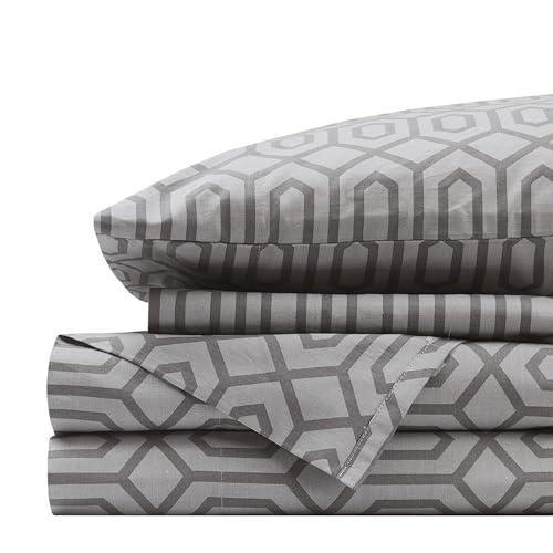 "Comfort Spaces 100% Cotton Sheet Set Breathable, Lightweight, Soft with 14"" Elastic Pocket Fits up to 16"" Mattress, All Season Cozy Bedding, Matching Pillow Case, King Diamond Sliver 4 Piece"