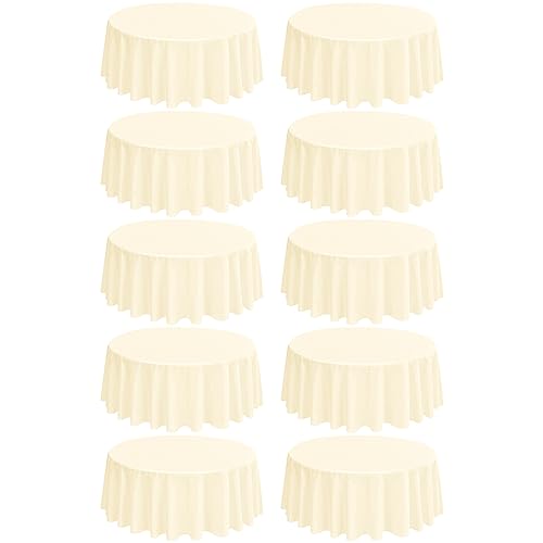 REWOMC 10 Pack Round Tablecloths - 90 Inch, Beige Polyester Table Cover for Round Table, Stain and Wrinkle Resistant Washable Fabric, Perfect for Wedding Banquet Parties