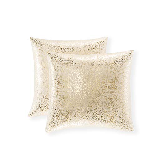 Xinrjojo Champagne Throw Pillows 16x16 inch, Gold and White Pillow Covers, Set of 2,Glitter Decorative Velvet Pillow Covers,Solid Color Cushion Covers for Sofa Bedroom Car (Bronzing- Champagne)