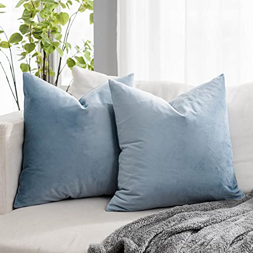 QUAFOO Light Blue Couch Velvet Throw Pillow Covers 22x22 inch Set of 2 with Zipper Decorative Luxury Soft Solid Rectangle Cushion Covers Case for Sofa Bed Living Room Car
