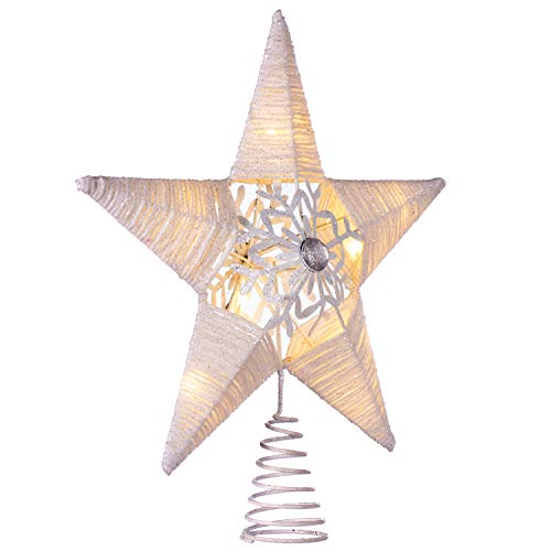 WeRChristmas Pre-lit Snowflake Sprinky Christmas Tree Top Star LED Lights, White, 31cm