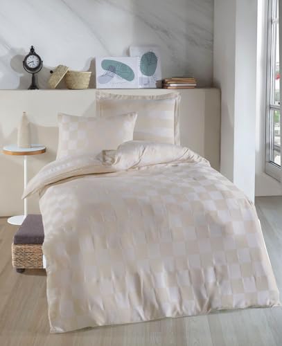 Nuit Des Rêves XXL Quilt Cover Set (155 x 220 cm), Beige, 70% Cotton/30% Polyester, Machine Washable, 120 Thread Count, Button & Envelope Closure, Soft & Stylish Bedding