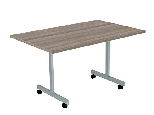 Office Hippo Office Table, Sturdy & Stylish Tilting Table Desk, Work Table For Home Office, Versatile Computer Table For Meeting Room or Boardroom, 5 Year Guarantee - Grey Oak/Silver