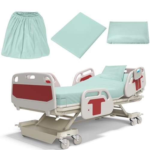 Moukeren 3 Pcs Hospital Bed Sheets Set Deep Pocket Fitted Sheet 36 with Elastic All Around Easy Care Knitted Jersey for Home/Nursing Home (Dark Green)