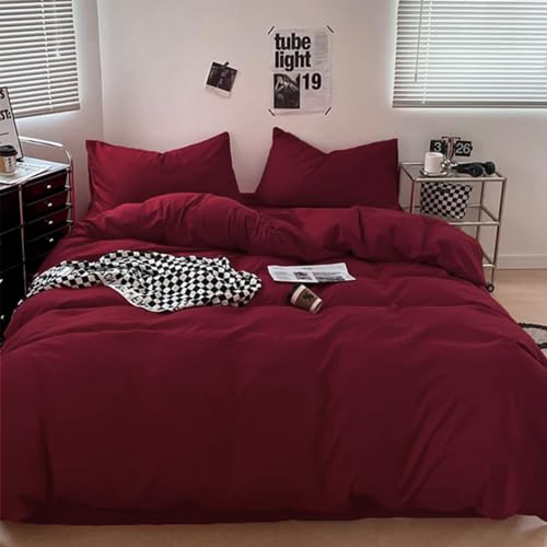 Wellboo Burgundy Red Comforter Set Full Size Solid Dark Red Bedding Soft - Women Girls Claret Wine Quilt,Crimson Red Blanket,Plain Deep Red Bedding Comforter,Cozy Bedding for All Seasons