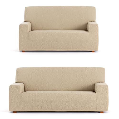 ECOMMERC3 - Universal and Versatile Duo 3+2 Sofa Cover - Beige Protector Easy to Install for Back, Seat and Arms