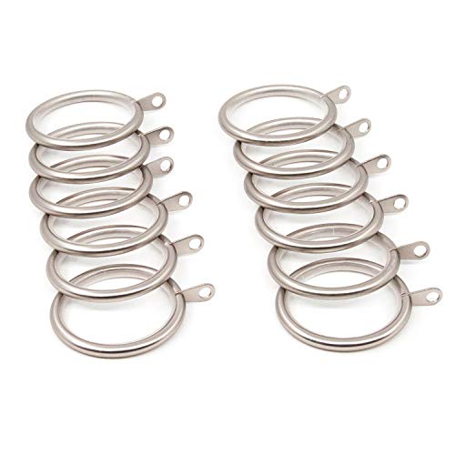 GCurtain 12 PCS Metal Curtain Rings, 45mm Internal Diameter, Curtain Pole Rings with Eyelet, Silent Glide, Brushed Nickel