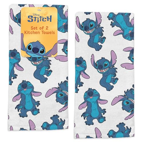 "Best Brands Disney Kitchen Towels ??? 2-Pack 100% Cotton Kitchen Towels Set ??? 16"" x 26"" Soft & Absorbent Dish Towels ??? Mickey, Minnie & Stitch Designs ??? Durable, Machine Washable (Stitch)"