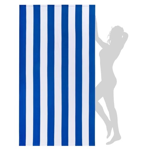 WILFA XL Oversized Beach Towel - Extra Large Microfiber Towel 40 x 71 Inch Striped Pool Towel, XL Cabana Big Swim Travel Towels for Adults Mens Women, Navy Blue