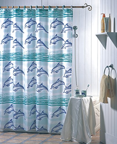 "MSV ""Dolphins Polyester Shower Curtain, Multi-Colour, 180 x 200 cm"