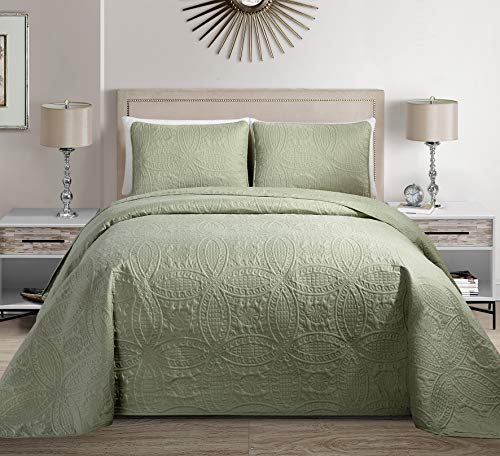 MK Home Mk Collection Solid Embossed Bedspread Bed Cover Over Size (Light Green, Full/Queen (100-Inch-by-106-Inch))