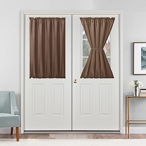 Hiasan French Door Curtains Privacy, Rod Pocket Semi Sheer Front Curtain for Door Window, 1 Panel (Tan, W 52 inch x L 40 inch)