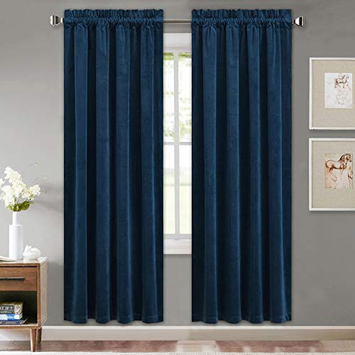 StangH Navy Velvet Curtains 72 inches - Rod Pocket Blackout Thermal Insulated Window Treatment Set Privacy Drapes for Bedroom/Boys Room, Navy Blue, W52 x L72 inch, 2 Panels