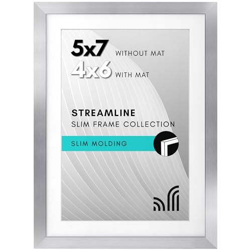 Americanflat 7x5 Photo Frame in Silver - Thin Border 6x4 or 7x5 Frame - Shatter-Resistant Glass, Easel for Wall & Tabletop Display