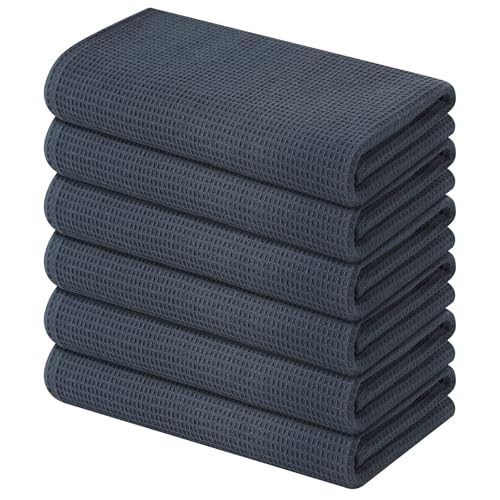 Homaxy 100% Cotton Waffle Weave Kitchen Towels, 6 Pack, Dark Grey - Soft and Absorbent Dish Towels, 16 x 26 Inches Quick Dry Hand Towels