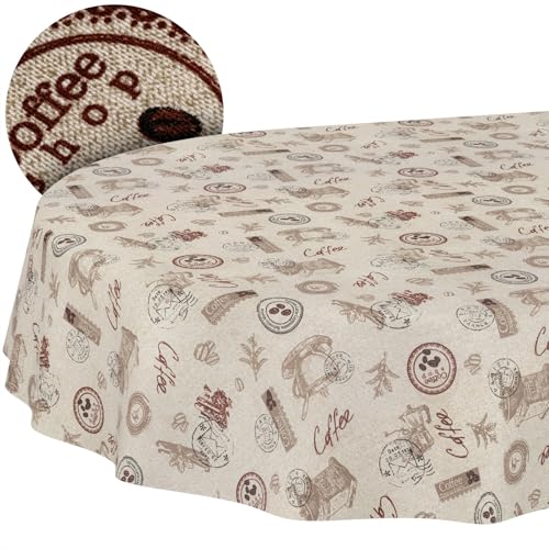 ANRO Tablecloth Washable Coffee Cups Oval 180 x 140 cm Indoor/Outdoor - Ideal for garden, patio and dining room ??? garden tablecloth weatherproof ??? table linen made of coated fabric