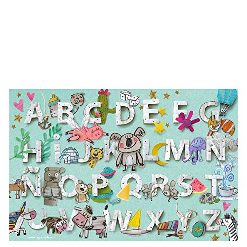 Laroom 14277 Children's Vinyl Rug Alphabet Design, Anti-Scent Vinyl, Green, 133 x 200 cm