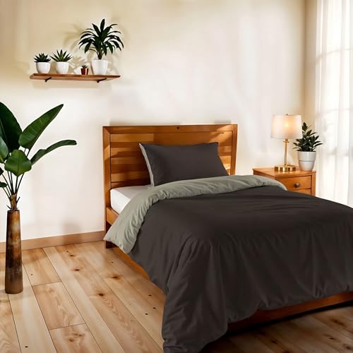 Single Duvet Cover, Plain Double Face, Vera Bed Linen Set with Duvet Cover 150 x 200 cm with Envelope 20 x 50 cm + Pillowcase 50 x 80 cm, Brown/Taupe