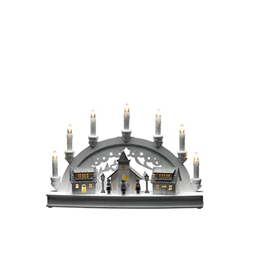 Konstsmide Christmas Lights/LED Wooden Silhouette Village Scene Candle Arch/6H Timer, 10 Diodes, Battery Operated or USB, Indoor, 2 x AA 1.5V (Excluded)