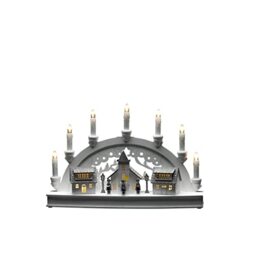 Konstsmide Christmas Lights/LED Wooden Silhouette Village Scene Candle Arch/6H Timer, 10 Diodes, Battery Operated or USB, Indoor, 2 x AA 1.5V (Excluded)