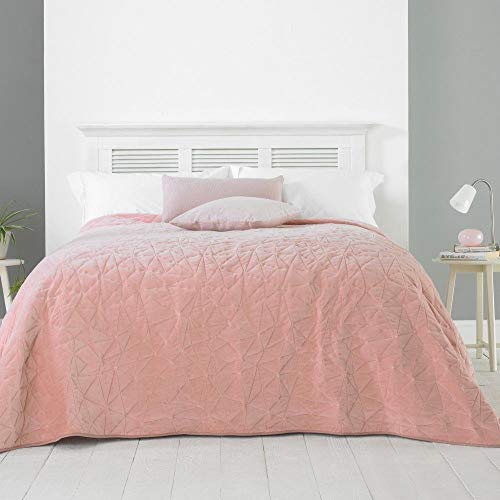 COUNTRY CLUB Alexa Velvet Quilted Bedspread Soft Throw Over Double/King Size Blush 240x260cm