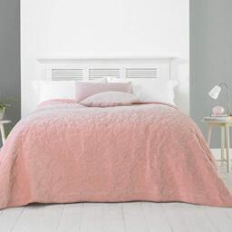 COUNTRY CLUB Alexa Velvet Quilted Bedspread Soft Throw Over Double/King Size Blush 240x260cm