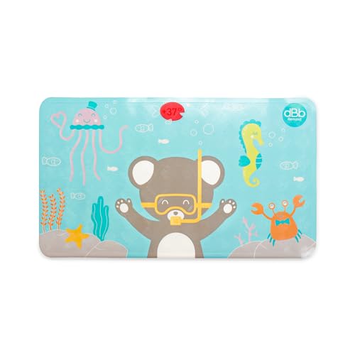 dBb Remond Non-Slip Baby Bath Mat with 112 Suction Cups – Maximum Adhesion – Built-in Thermal Indicator >37°C – Teddy Design – 69 x 40 cm