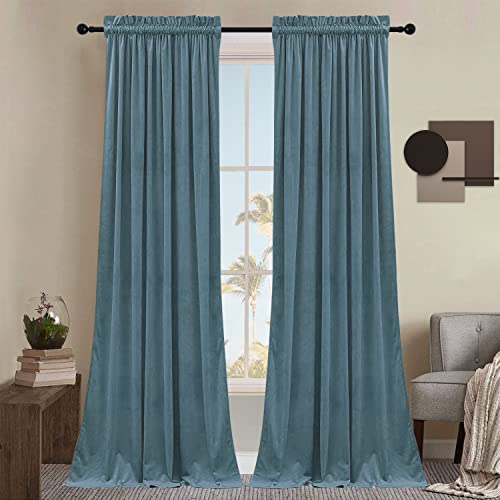 SMILETIME Blackout Window Velvet Curtains, Sky Blue 96in Long with Rod Pocket Thermal Insulated Soft Privacy Room Darkening Drapes for Bedroom and Living Room, Set of 2 Panels, 52 x 96 Inches Long