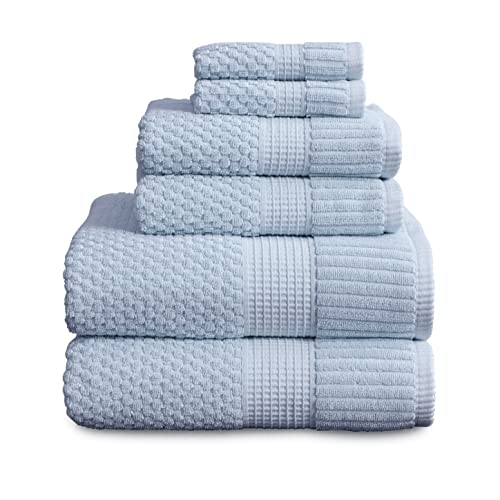 NY Loft 100% Cotton Towel Set 6 Piece - Super Soft & Absorbent Quick-Dry 2 Bath Towels 2 Hand Towels & 2 Washcloths -Textured and Durable Cotton - Trinity Collection (6 Piece Set, Chambray Blue)