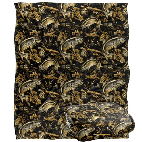 Jq Licensing - Jl-Jp-Jq Trout Tiki Fishing Pattern Silky Touch Super Soft Throw Blanket 152 X 127 Cm
