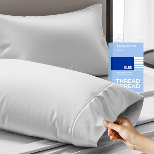 THREAD SPREAD Glee Queen/Standard Size Pillow Cases 2 Pc, Soft Smooth Cotton Pillowcases, 400 Thread Count Sateen Weave, Silver Pillow Covers - Perfect for Home, Hotels Hospital Use