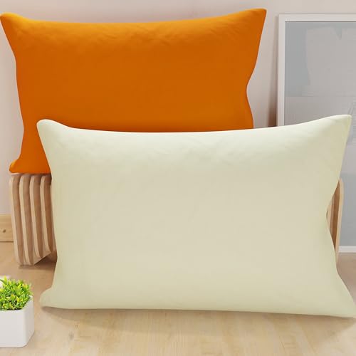 PETTI Artigiani Italiani - Pair of Pillow Cases 60 x 40 cm in Microfibre, Pillows for Bedroom Furniture, Sofa, Set of 2 Cushion Covers, Reversible Pillowcase Orange Cream