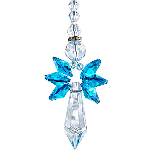 Rainbow Guardian Angel Crystal Suncatcher as Home/Car Decoration & Porch Decor & Hangings Crystal Glass Ornament for Mom Women (Blue)