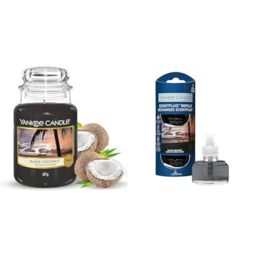 Yankee Candle, Scented Candle, Black Coconut Large Jar Candle, Burn Time & ScentPlug Fragrance Refills - Black Coconut Plug in Air Freshener Oil - Up to 60 Days of Fragrance