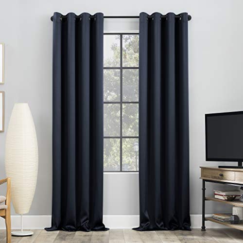 "Sun Zero Nordic 2-pack Theater Grade Extreme 100% Blackout Grommet Curtain Panel Pair, 52"" x 108"", Navy Blue"