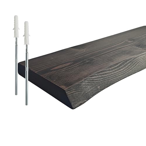 Relaxdays Rustic Live-Edge Wall Shelf, Solid Pine, Floating Design, 70x22x3 cm, Black