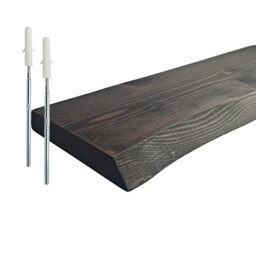 Relaxdays Rustic Live-Edge Wall Shelf, Solid Pine, Floating Design, 70x22x3 cm, Black