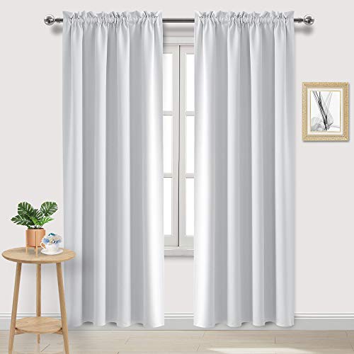 DWCN Blackout Curtains for Bedroom ??? Rod Pocket Thermal Insulated Noise Reducing Noise Reducing Drapes for Living Room, W 52 x L 95 Inch, 2 Panels, Greyish White