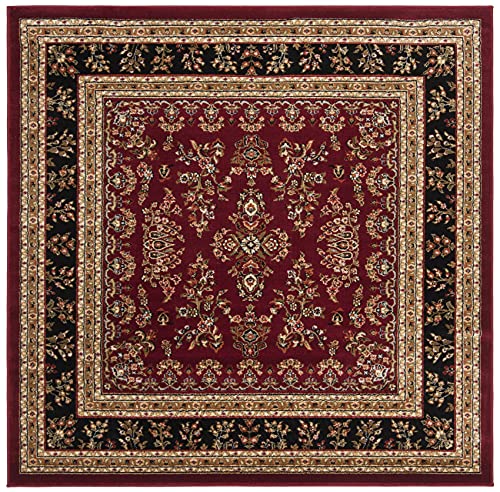 Safavieh Traditional Rug for Living Room, Dining Room, Bedroom - Lyndhurst Collection, Short Pile, in Red and Black, 120 x 120 cm