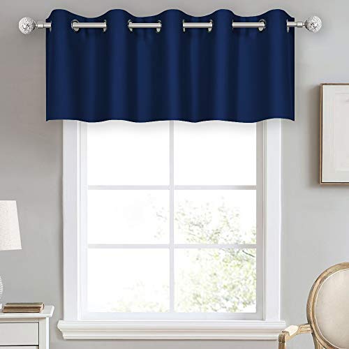 DECOVSU Navy Blue Window Curtain Valance for Kitchen 70x18 Inch Solid Blackout Thermal Insulated Grommet Valance for Bedrooom Living Room Extra Wide 1 Panel