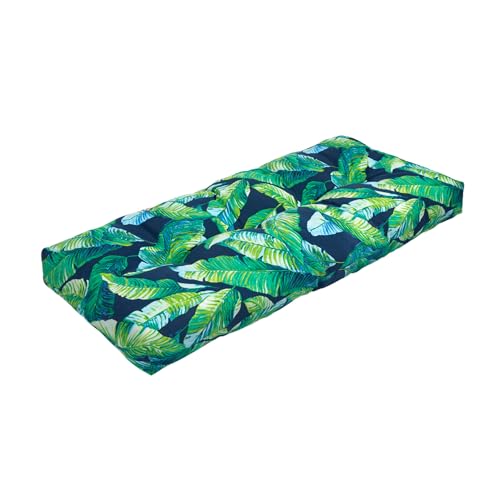 "Magpie Fabrics Indoor Outdoor Bench Cushion 45""x18"", Non-Slip Tufted Long Seat Pads, Patio Loveseat Cushion for Window, Garden, Swing, Settee - Green Lagoon Leaves"