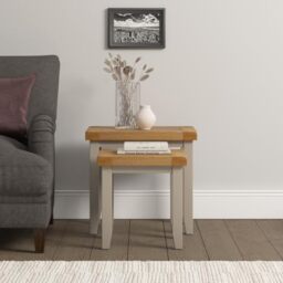 Seconique Windsor Fully Assembled Nest of 2 Tables, Putty & Oak
