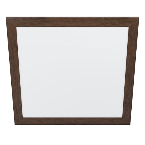 Eglo Flush Ceiling Light Piglionasso, LED Panel with Decorative Wooden Dark Brown Frame, Square Kitchen, Office and Hallway lamp, Neutral White Lighting, 25.4 inches