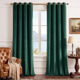 StangH Extra Long Emerald Green Velvet Curtains - Blackout Velvet Curtain Panels Thermal Insulated Privacy Protect for Parlor/Gallery, W52 x L108 inches, 2 Panels