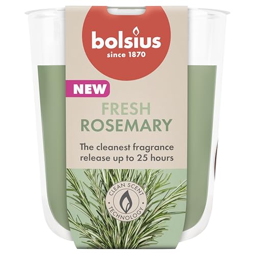 Bolsius - Rosemary - Scented Candle - Burn time of 25 Hours - 80x73 mm - Natural Extracts – Contains Vegan Wax – No Palm Oil, Green